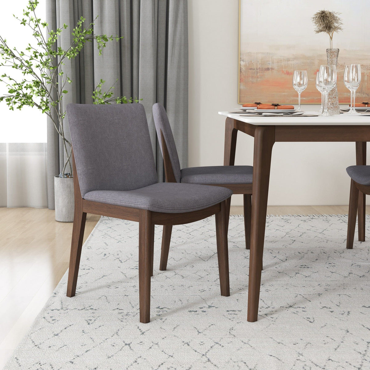 Mid-Century Modern Solid Wood Dining Chair Set with Fabric Upholstery - Multiple Colors