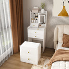 3-in-1 Dressing Table Vanity Set with LED Mirror and Storage - White