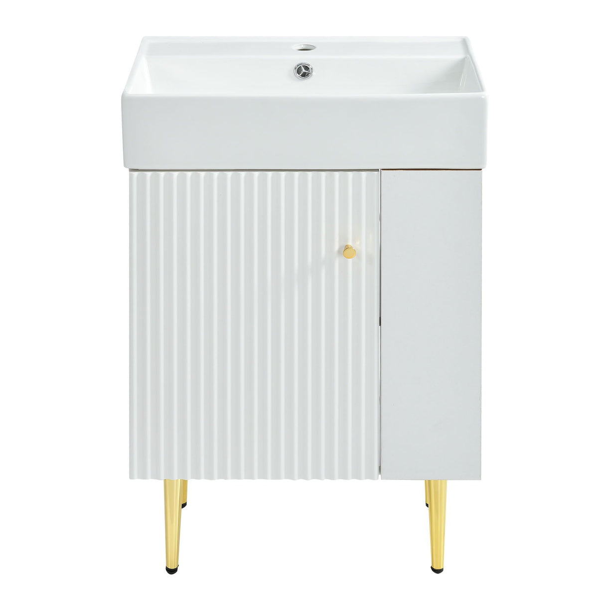 Bathroom Vanity with Single Ceramic Sink and Side Storage - Multiple Colors
