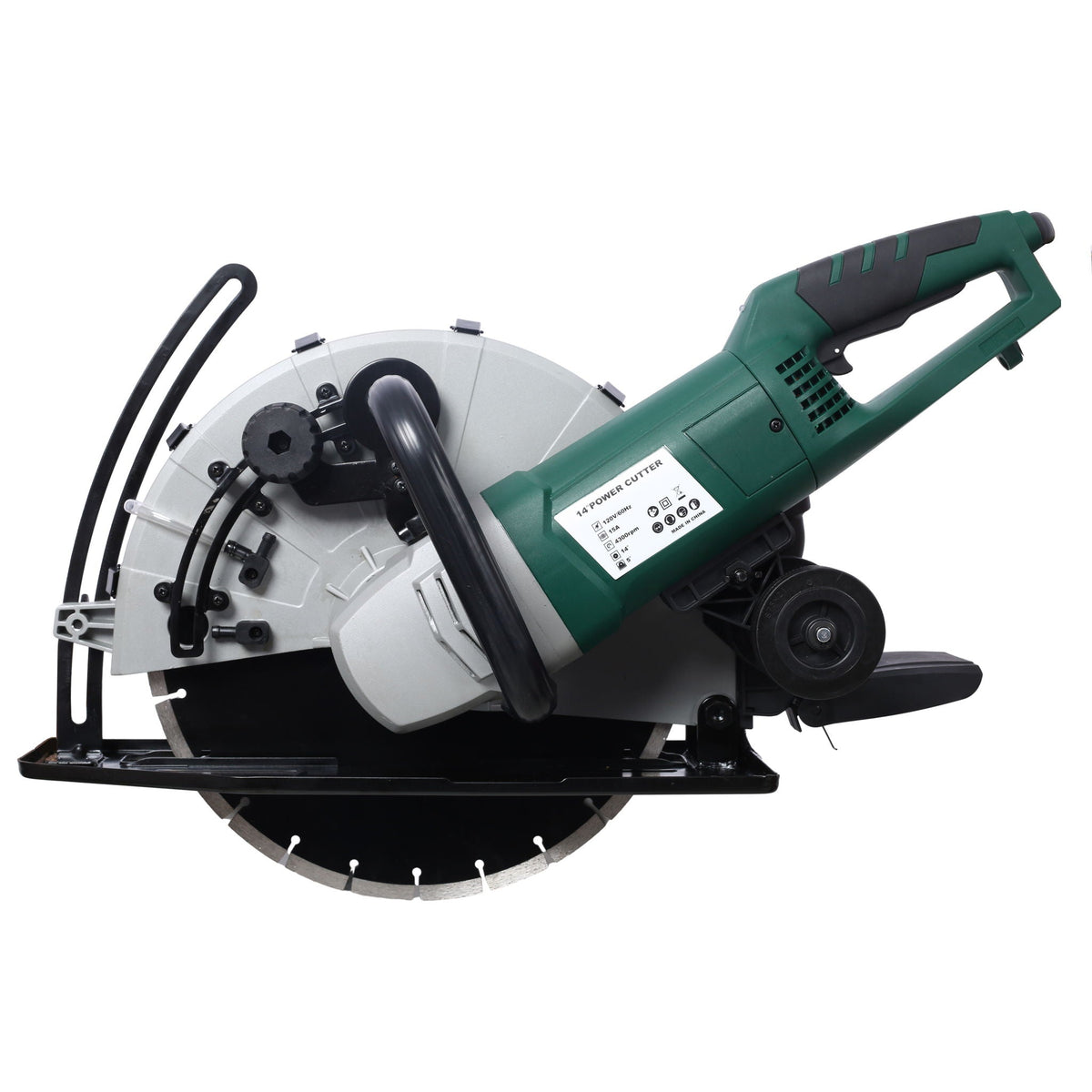 Portable Electric Circular Concrete Saw with 14" Wet/Dry Diamond Blade - Green
