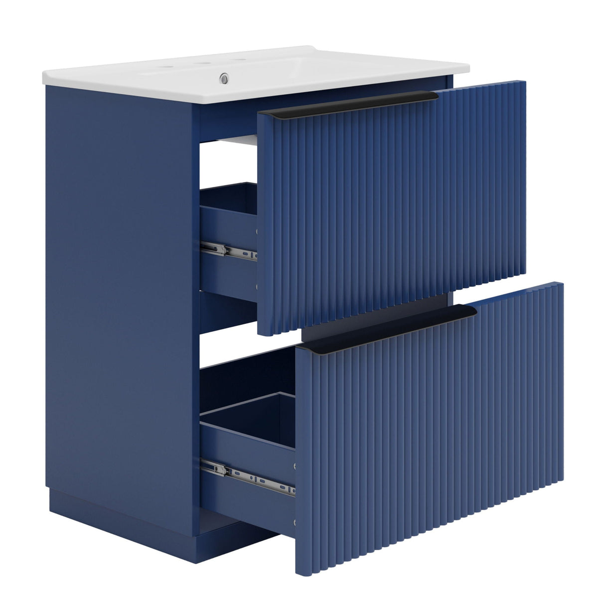 Fluted Bathroom Vanity with Ceramic Sink and Moisture-Proof Cabinet - 30" Wide