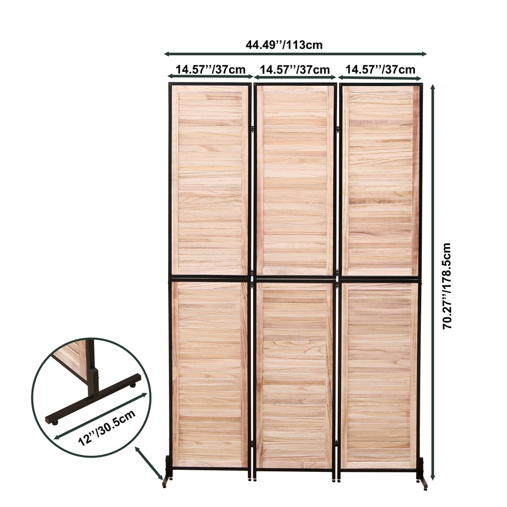 Rustic 3 Panel Room Divider with Metal Frame - Black or Light Brown