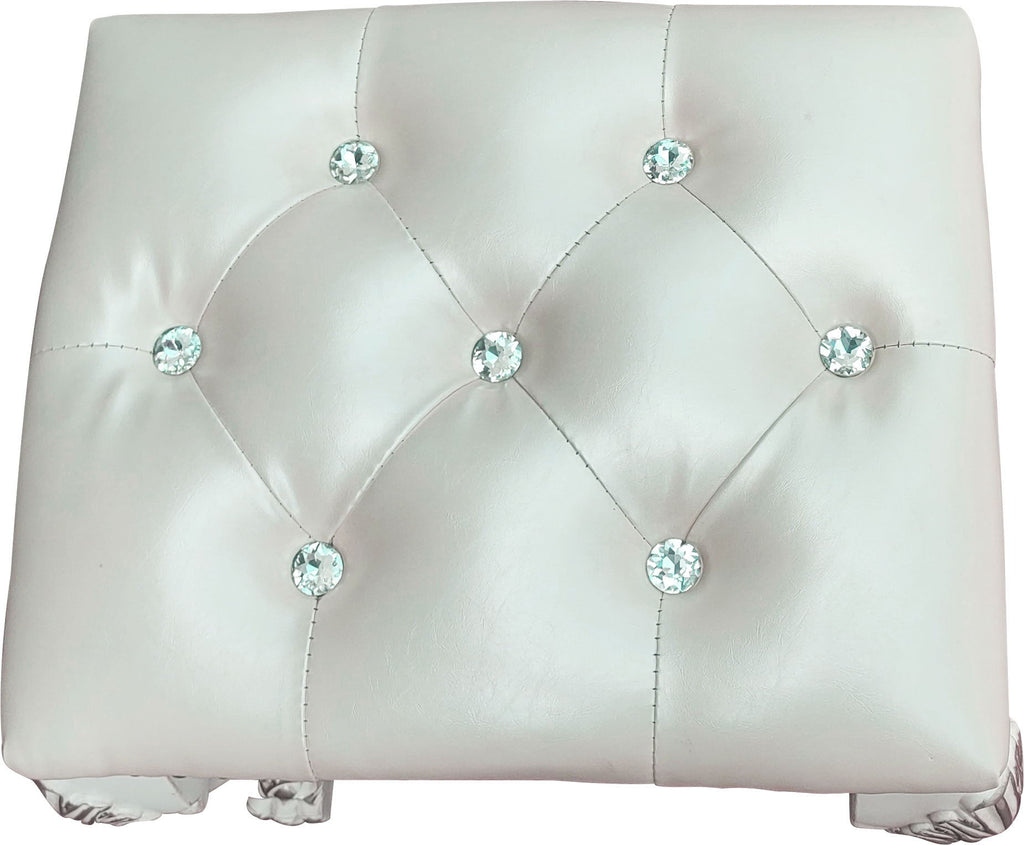 Bone White Vanity Stool with Foam-Padded PU Leather Seat