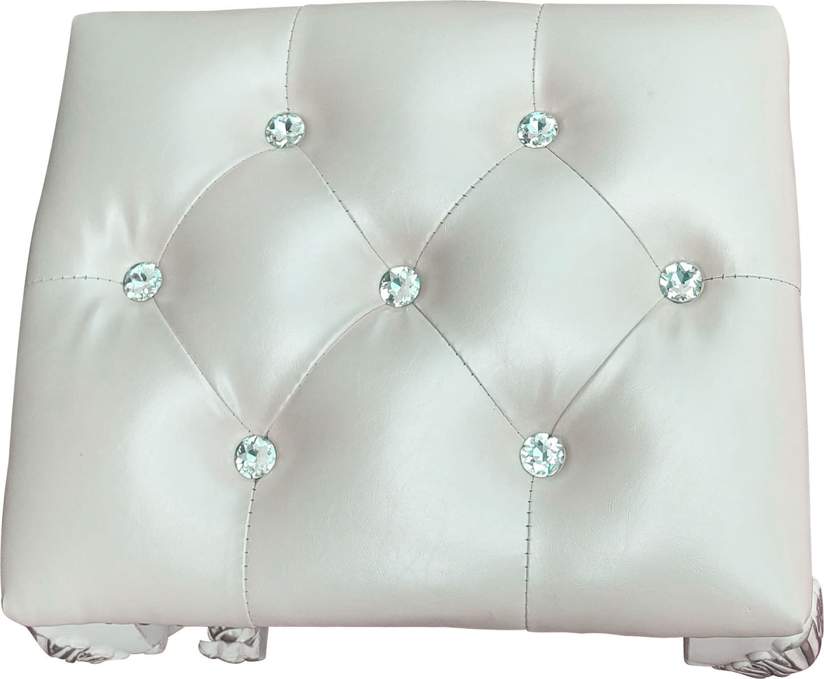 Bone White Vanity Stool with Foam-Padded PU Leather Seat