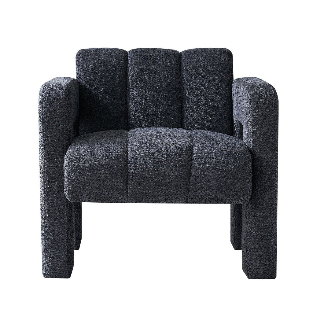 Boucle Upholstered Accent Chair with Solid Wood Frame - Beige, Dark Gray, Orange