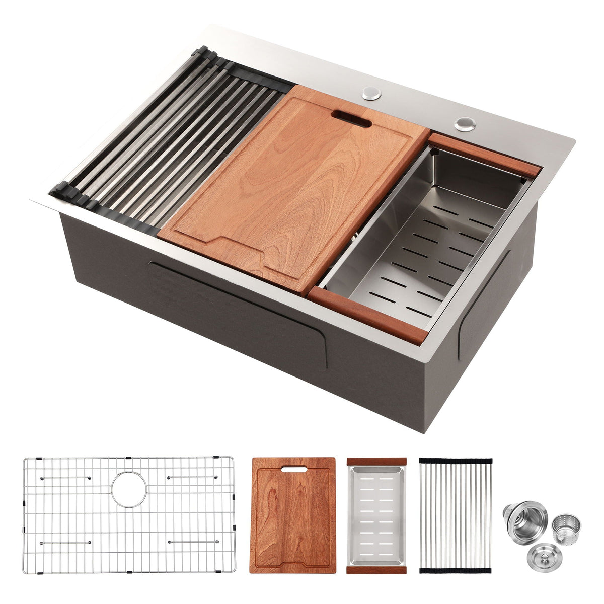 Stainless Steel Drop In Kitchen Sink with Workstation - Gray or Gold