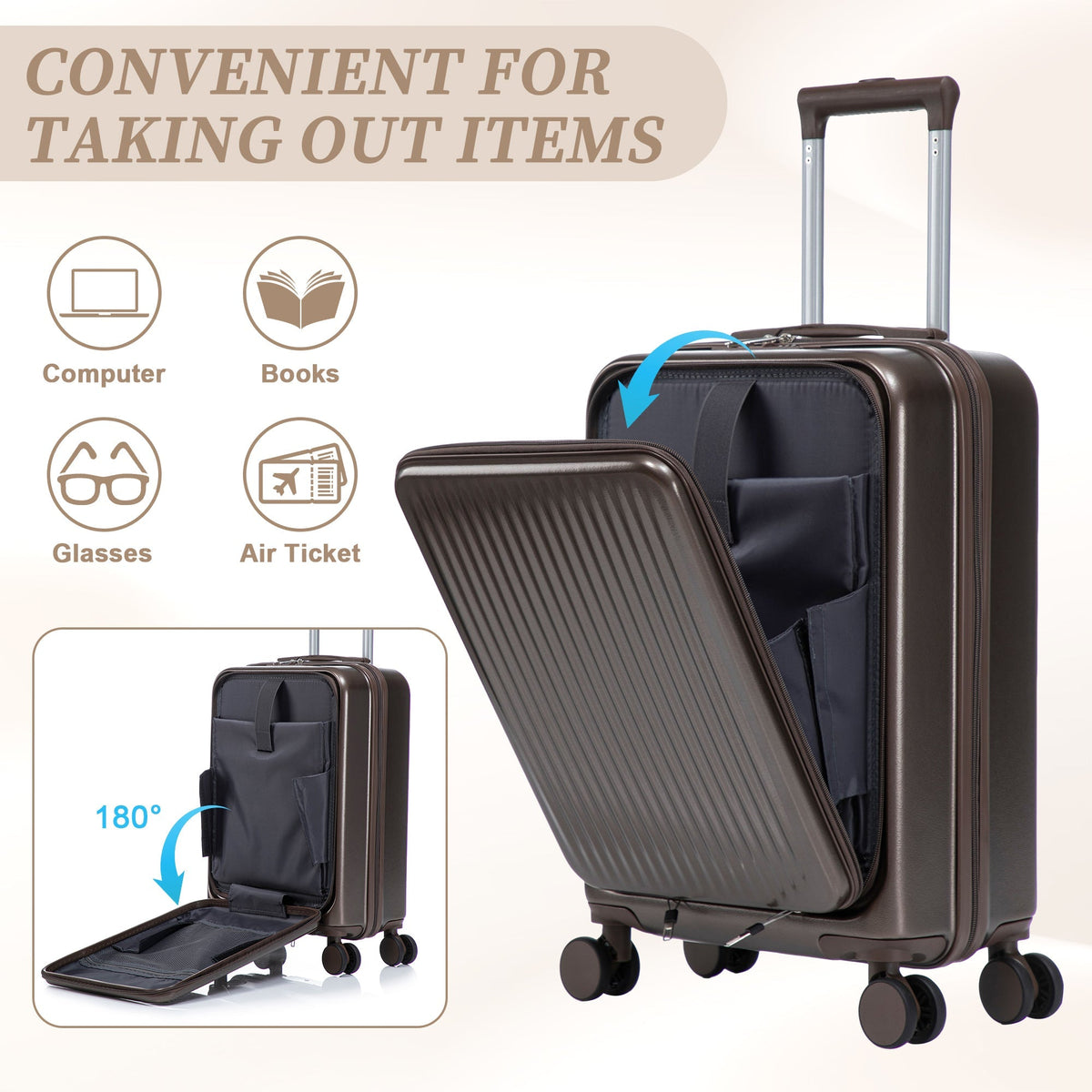ABS Spinner Wheel Luggage Set with Cosmetic Case - Brown