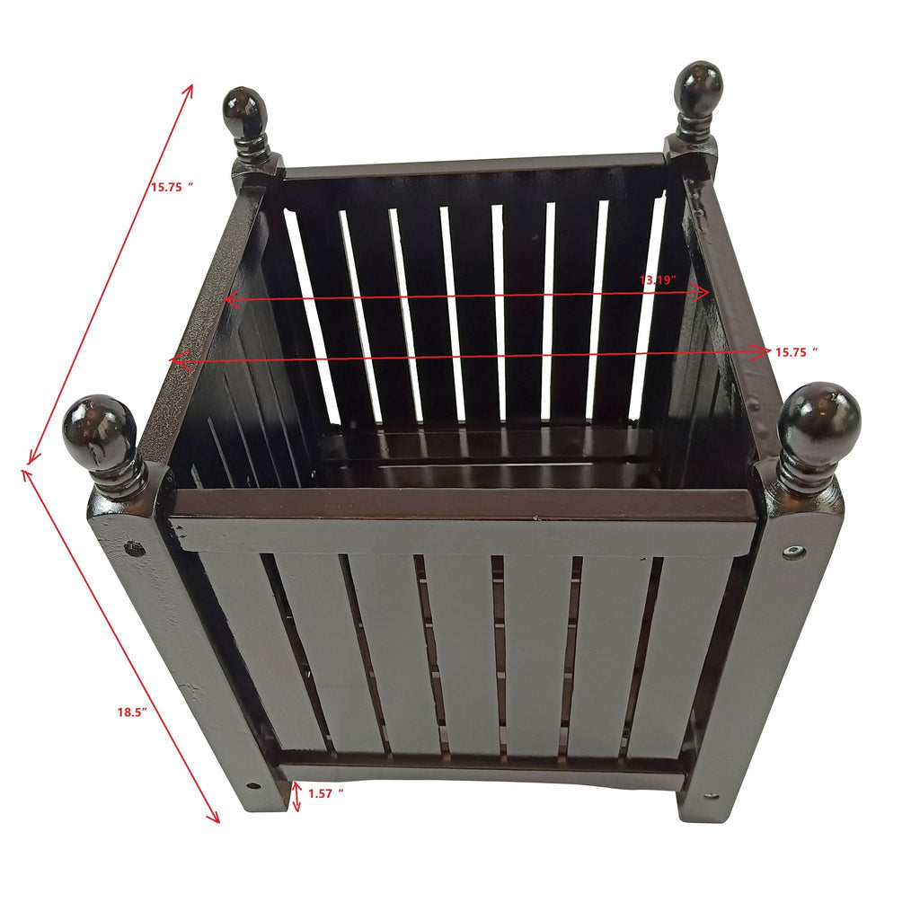 Square Outdoor Planter with Solid Wood Construction - Black
