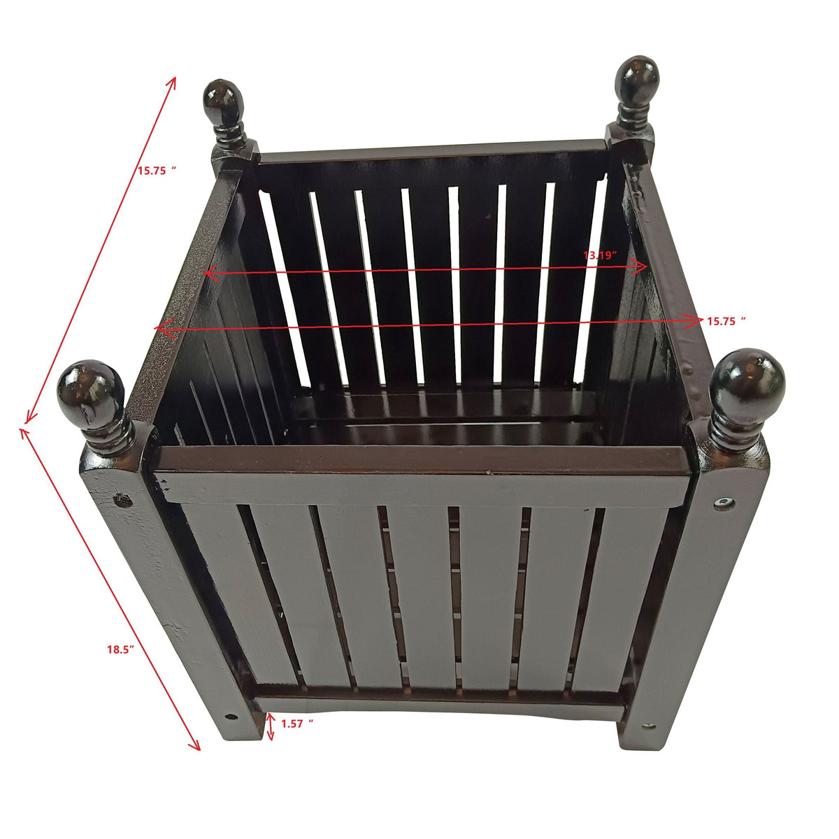 Square Outdoor Planter with Solid Wood Construction - Black