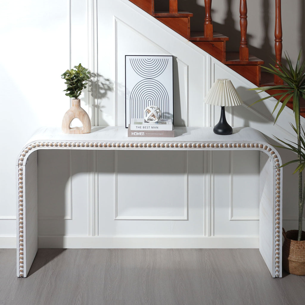 Waterfall Console Table with Seamless Curved Design - Light Brown, White, Black
