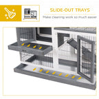 Wooden Rabbit Hutch with Wheels and Removable Tray - Gray