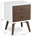 Mid-Century Modern Night Stand with 2 Drawers - Dark Brown or White