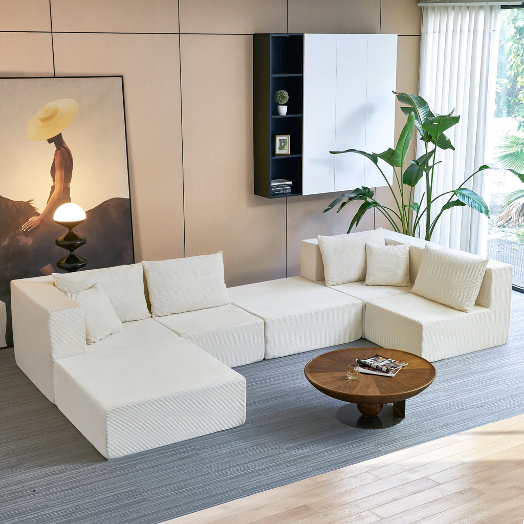 140" Modular Sectional Sofa Bed with Convertible U-Shaped Design - Corduroy