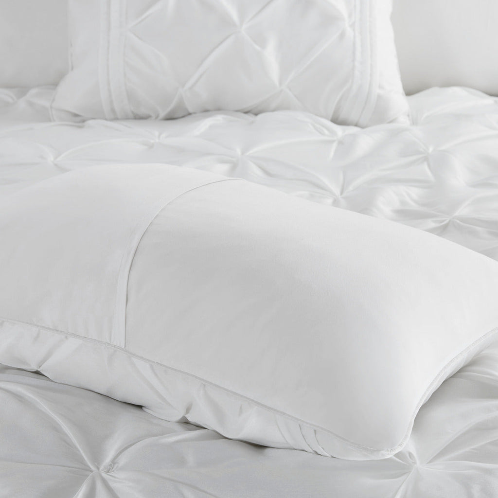 7 Piece Tufted Comforter Set with Hypoallergenic Filling - White