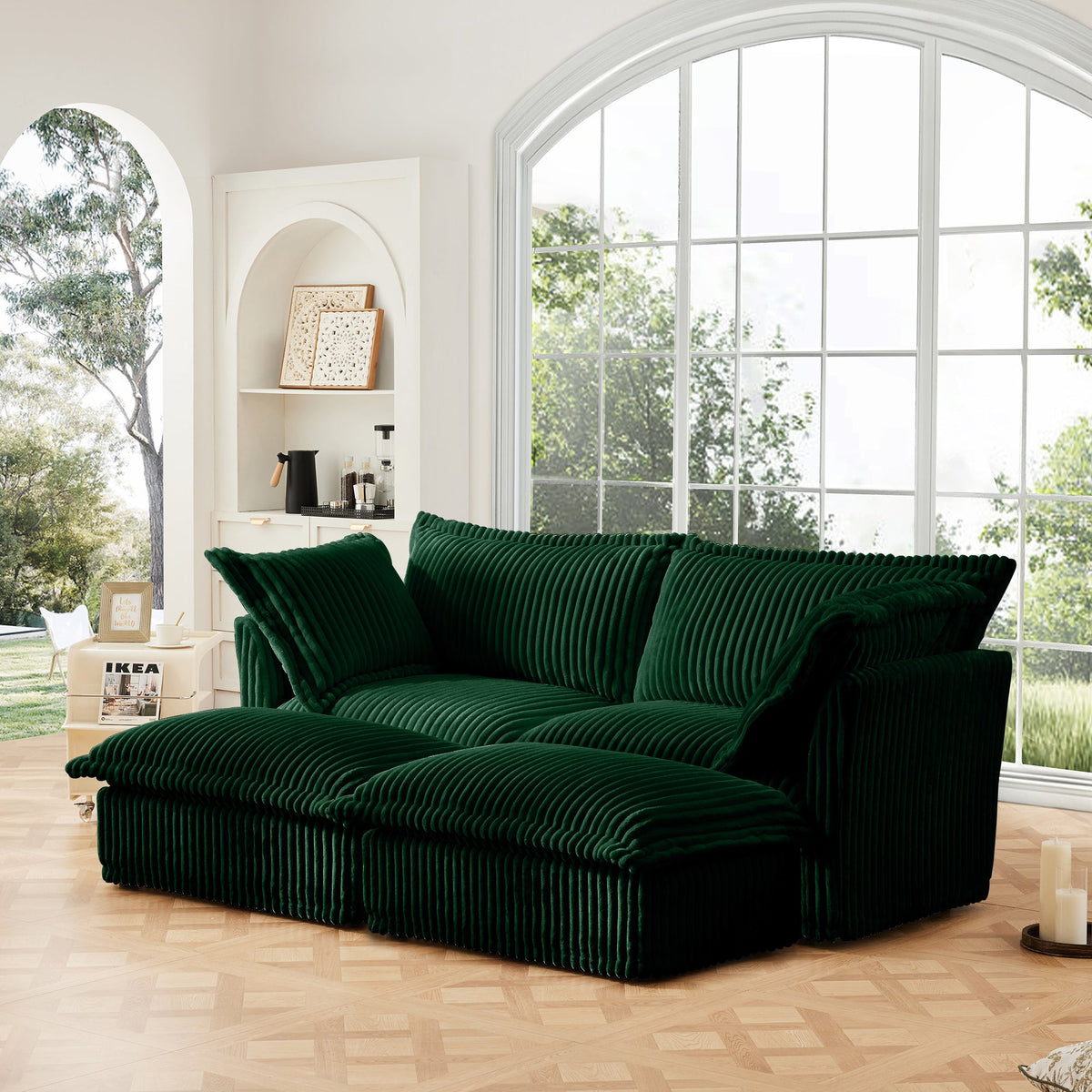 Slipcovered 2 Seater Sofa with 2 Ottomans - Corduroy