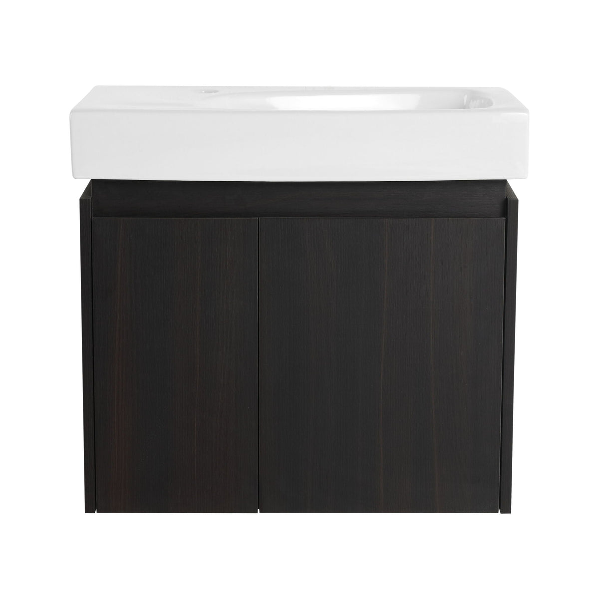 Modern Bathroom Vanity with Ceramic Basin and Storage Cabinet - Light Brown, Black, or White