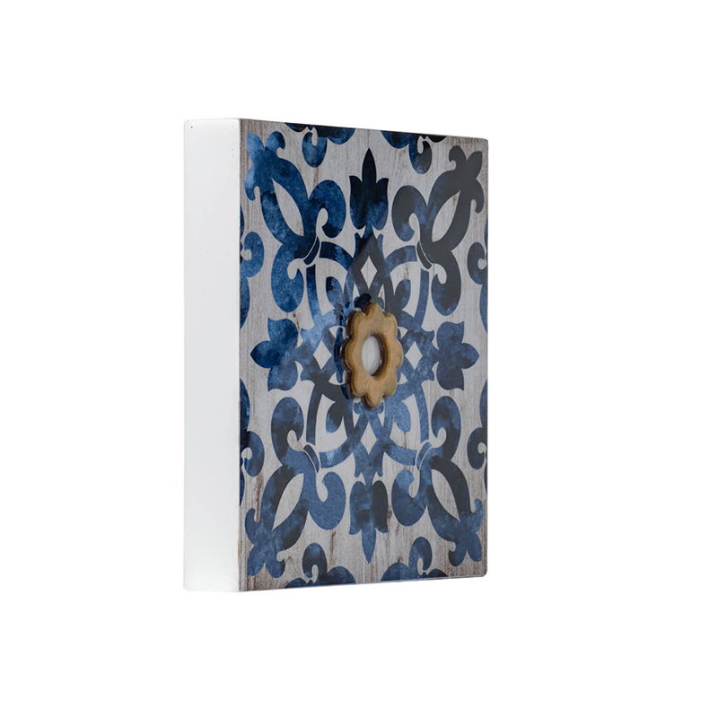 Abstract Wall Decor Accents Set with Fir Wood Frame - White / Blue