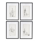 Architecture Wall Art Prints Set of 4 with Black Frame - White / Black