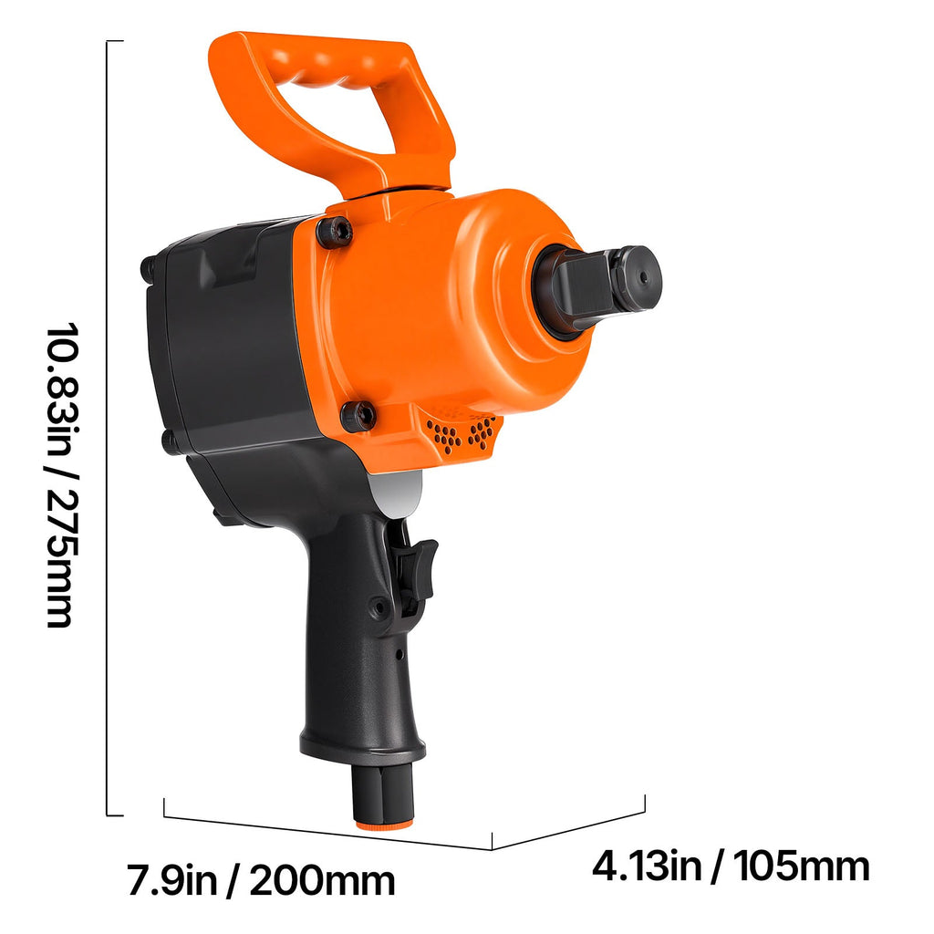1 Inch Air Impact Wrench with Ergonomic Dual Handles - Black+Orange