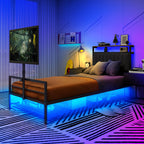 Twin Size Gaming Bed With Rotating TV Mount And LED Lighting