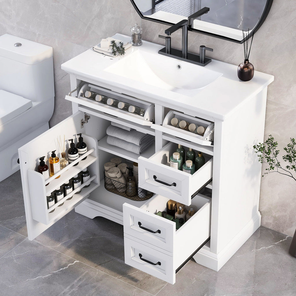 36" Bathroom Vanity with Sink and Soft Close Hinges - Dark Gray or White