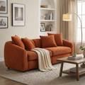 Modern Curved 3 Seater Velvet Sofa with Sturdy Wood Frame - Orange or Camel