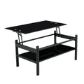 Glass Lift Top Coffee Table with Storage Shelf - Black