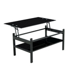 Glass Lift Top Coffee Table with Storage Shelf - Black
