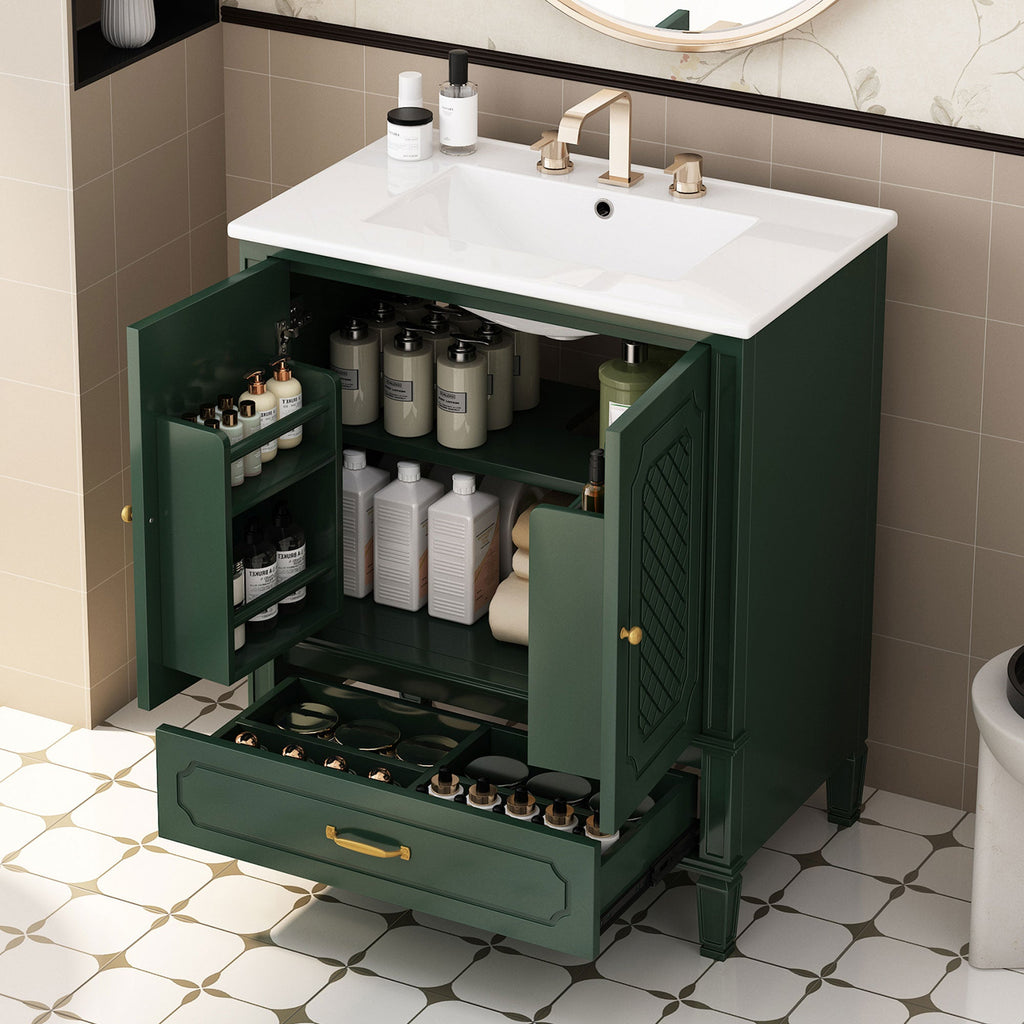 30" Bathroom Vanity with Sink - Freestanding Design - Green or Blue