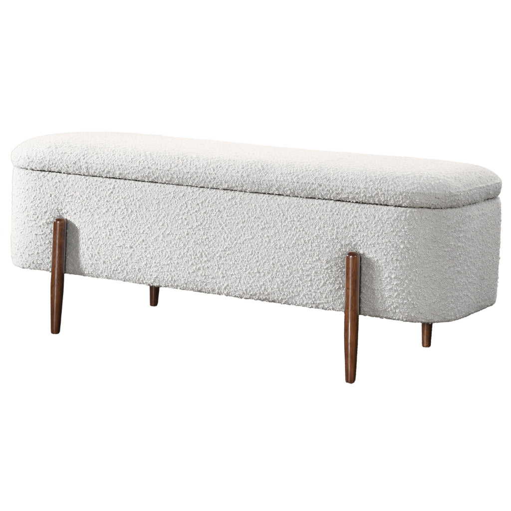 Ivory Storage Bench with Hidden Storage - Boucle Upholstery
