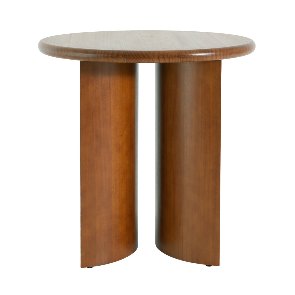 Walnut Finish Pine Wood Round Side Table with Fan-Shaped Legs - Walnut
