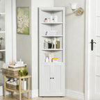 Tall Corner Storage Cabinet With 2 Doors, 5-Tier With Adjustable Shelve, Freestanding - White