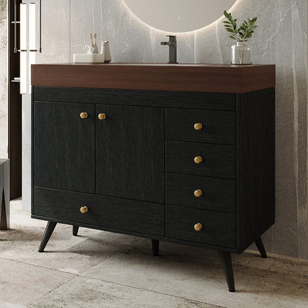 36" Freestanding Bathroom Vanity with Faux Marble Top & Ceramic Sink - Multiple Colors