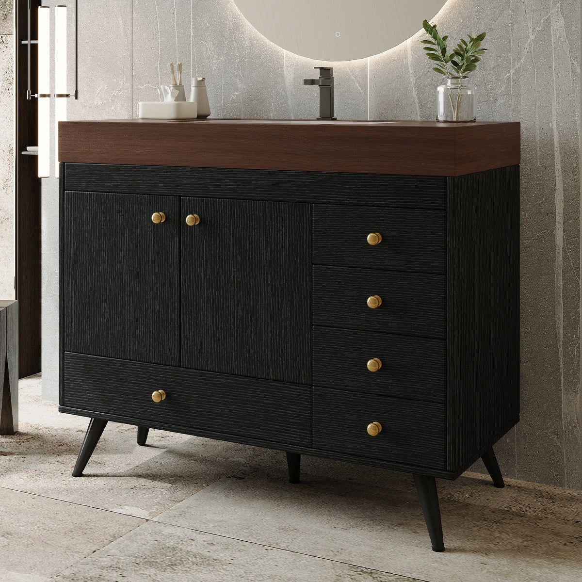 36" Freestanding Bathroom Vanity with Faux Marble Top & Ceramic Sink - Multiple Colors