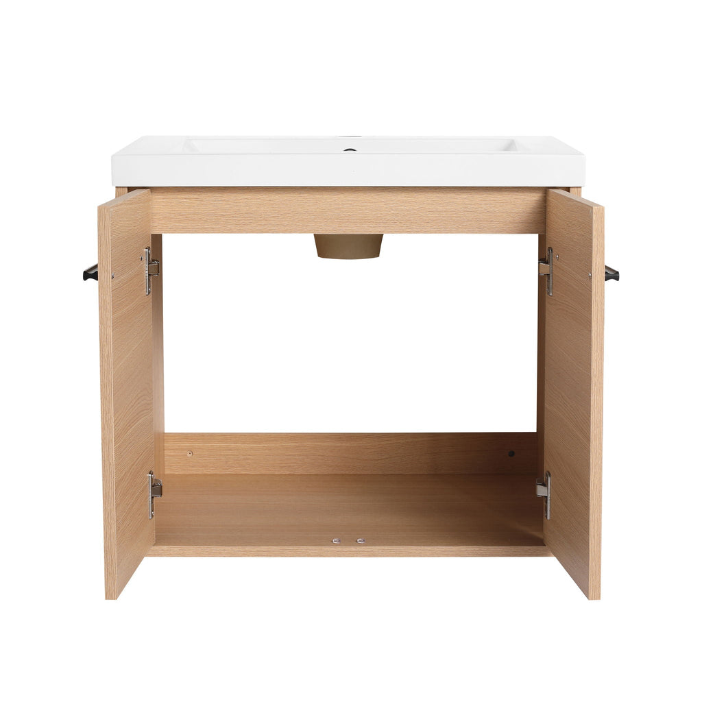 Bathroom Vanity Set with Resin Countertop Sink and 2 Doors - Light Brown Oak