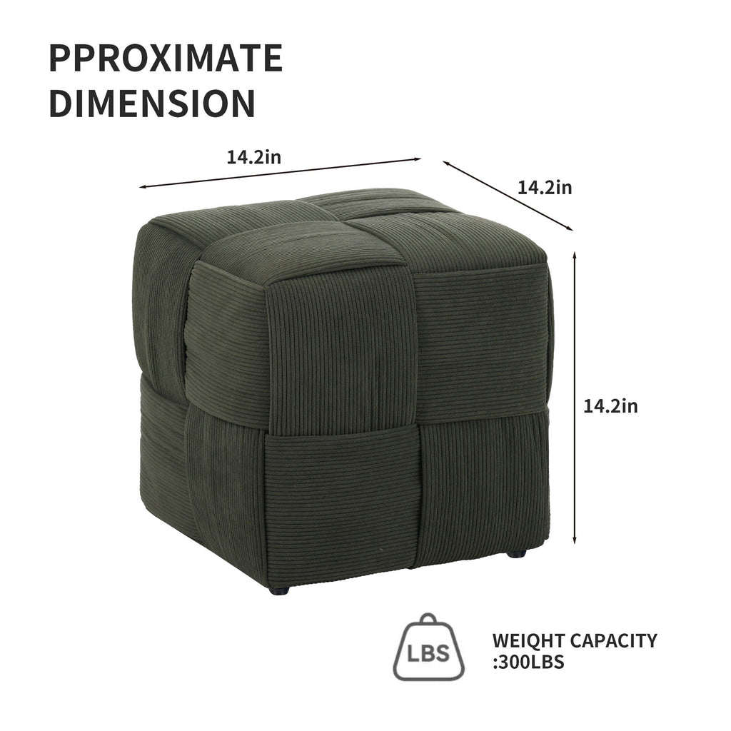 Square Ottoman Foot Rest with Woven Corduroy Design - Fabric