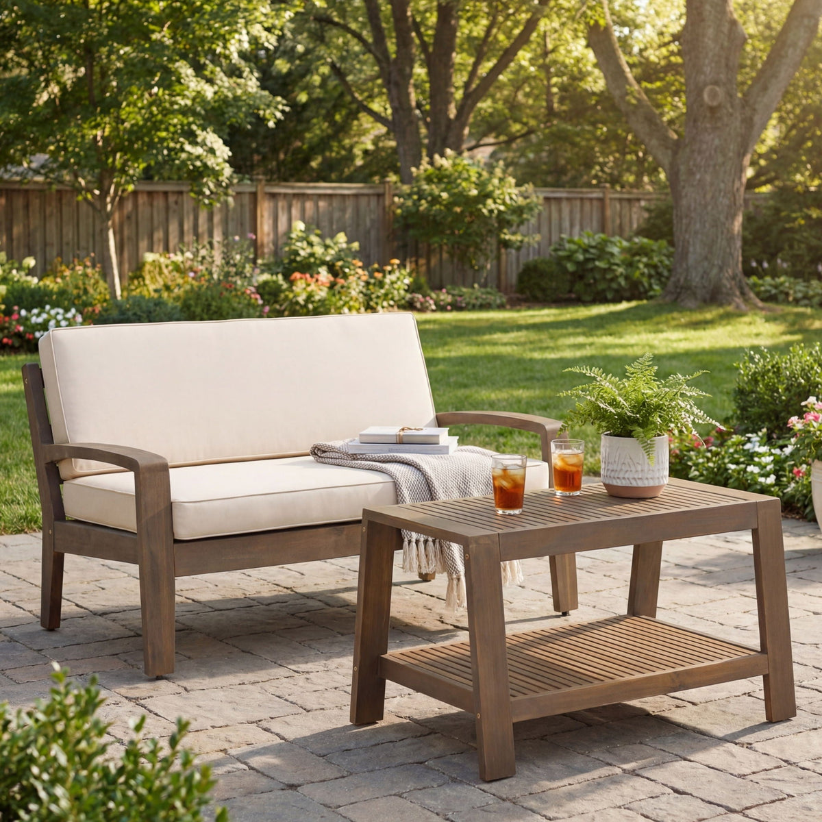 2 Piece Outdoor Conversation Set with Loveseat & Coffee Table - Multiple Colors