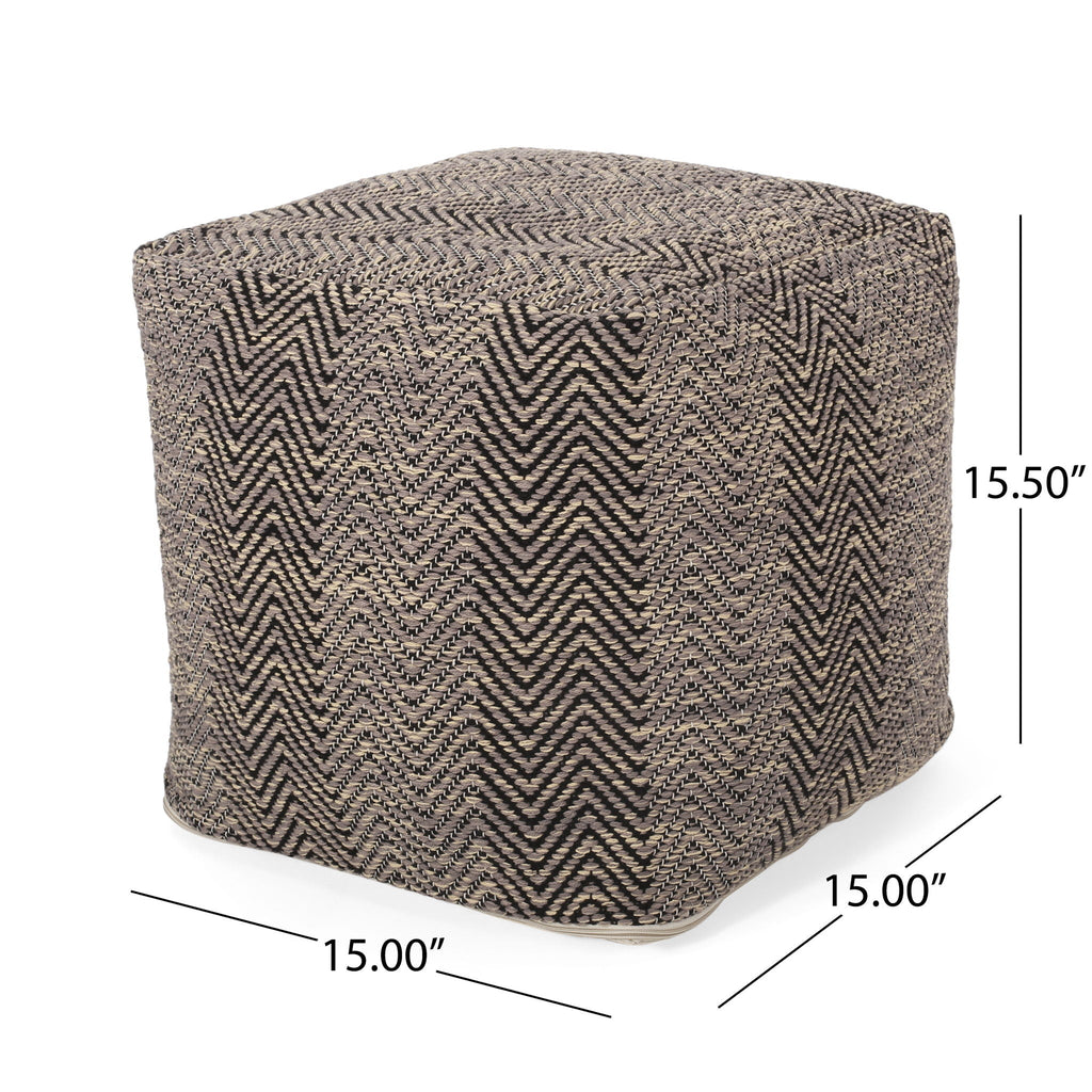 Handcrafted Cotton Pouf with Chevron Pattern - Brown