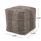 Handcrafted Cotton Pouf with Chevron Pattern - Brown