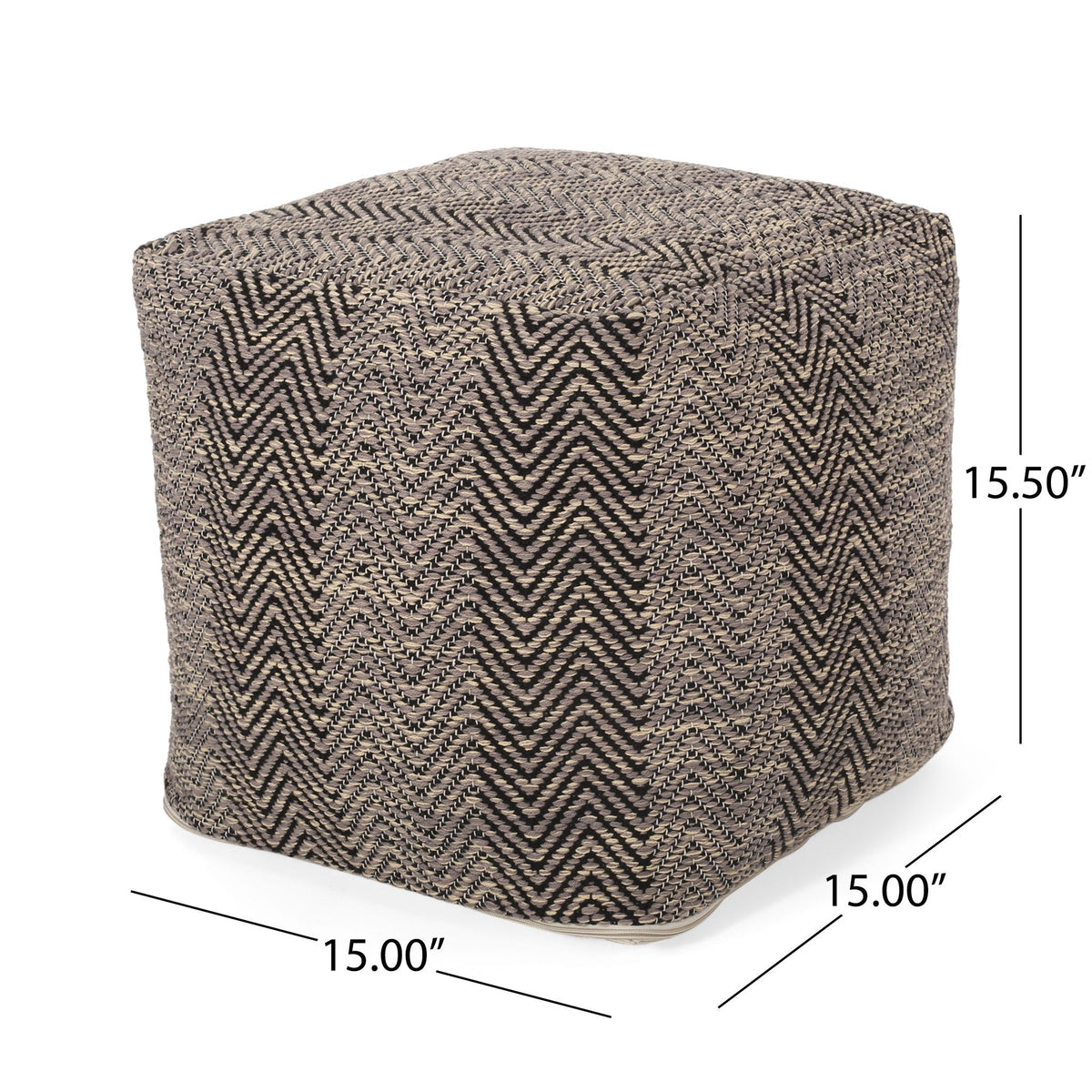 Handcrafted Cotton Pouf with Chevron Pattern - Brown