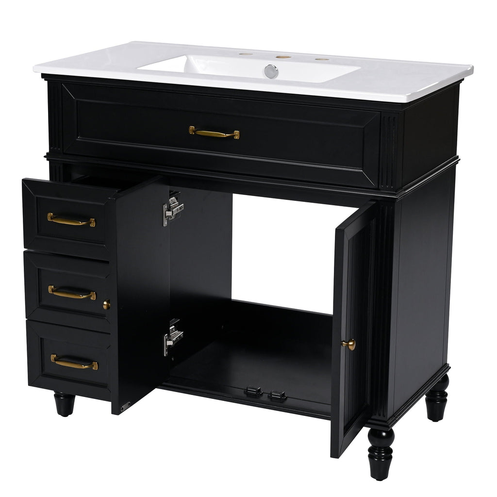 Bathroom Vanity With Sink and Drawers - Freestanding Solid Wood Cabinet