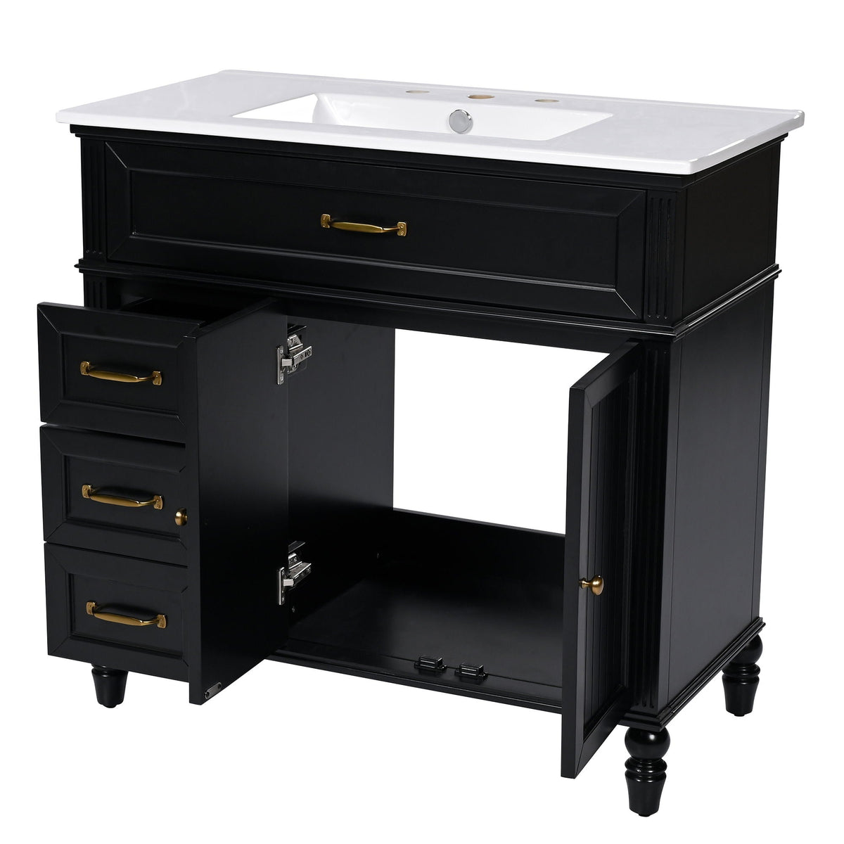 Bathroom Vanity With Sink and Drawers - Freestanding Solid Wood Cabinet