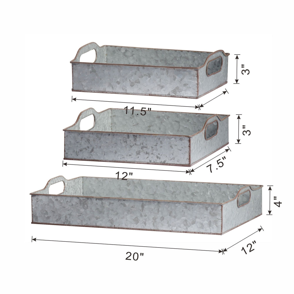 Decorative Galvanized Nesting Trays with Rustic Design - Gray