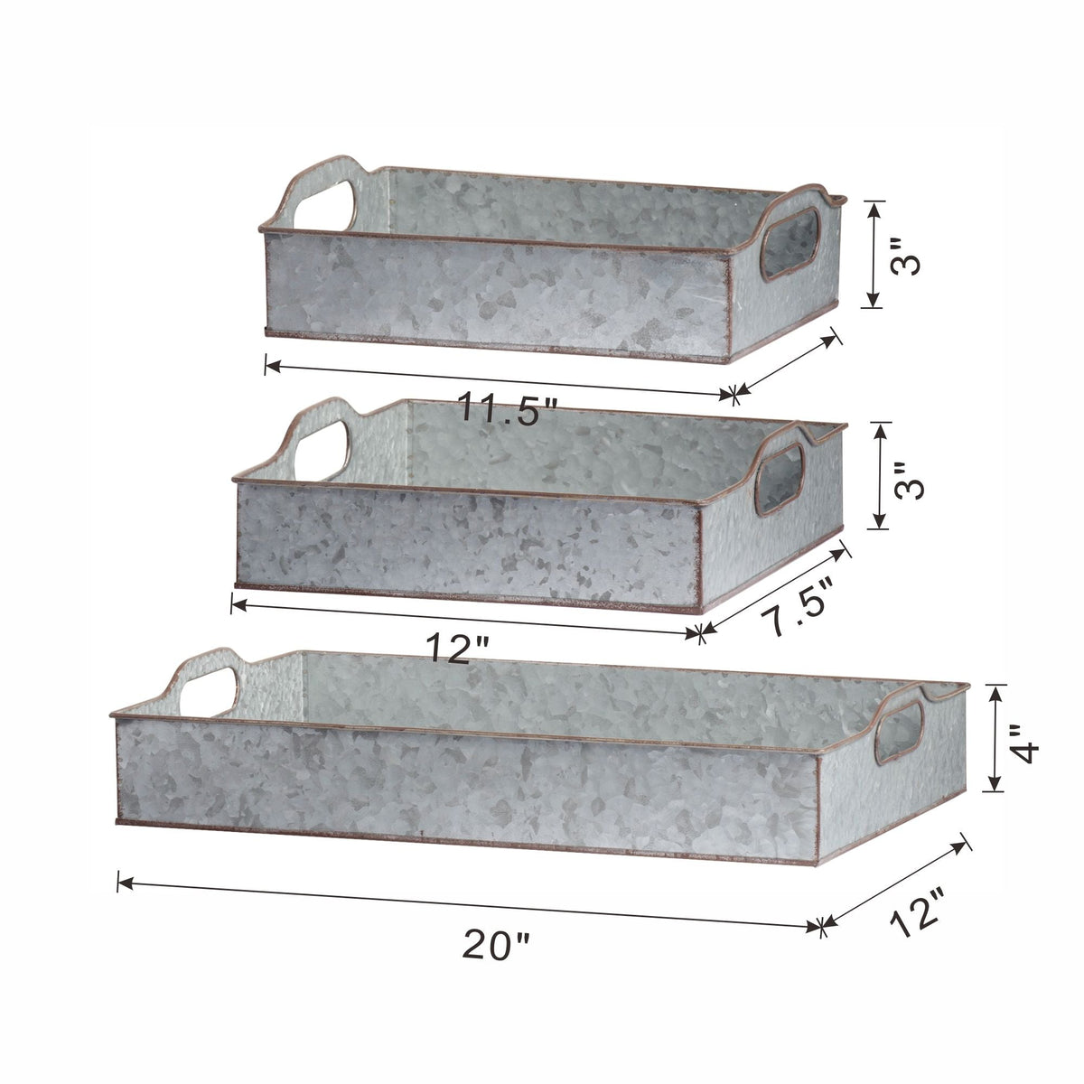 Decorative Galvanized Nesting Trays with Rustic Design - Gray
