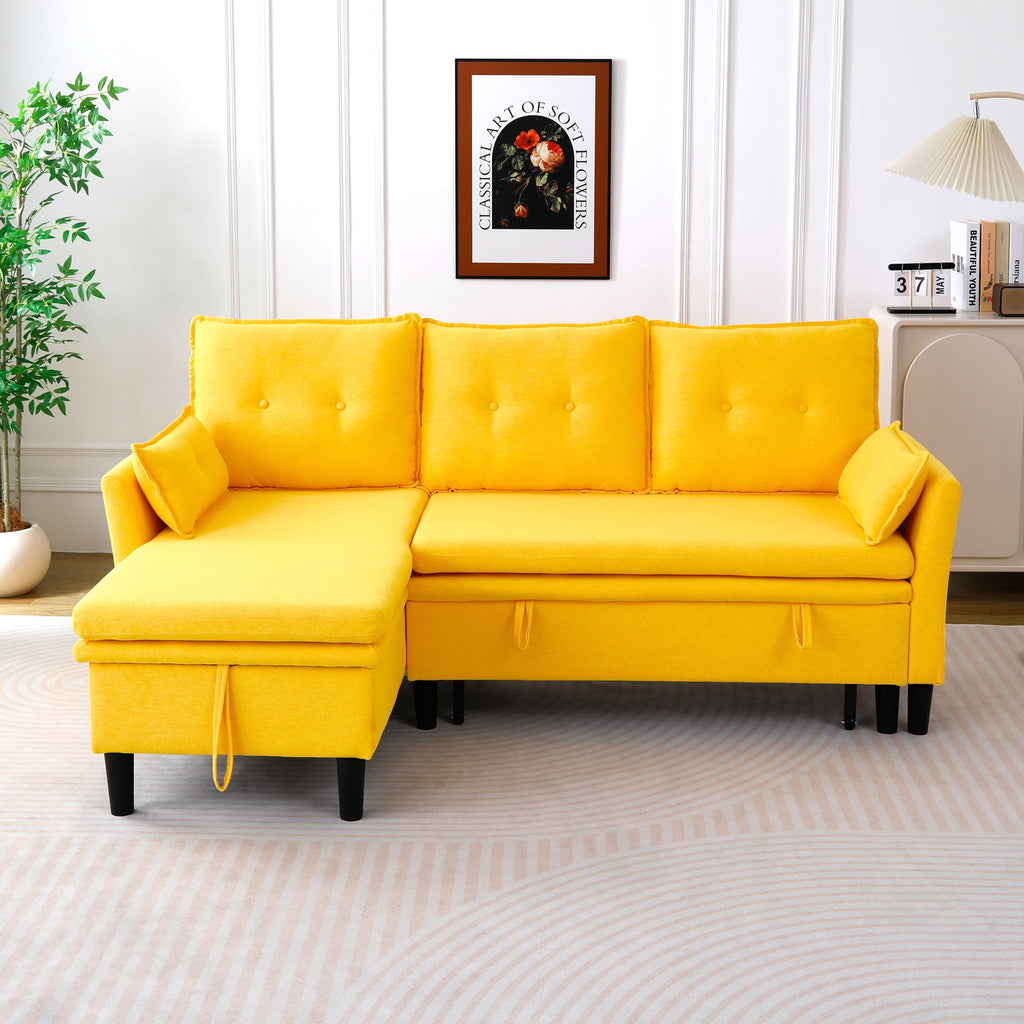 Reversible Chaise Sleeper Sectional Sofa with Storage - Cotton-Linen Upholstery