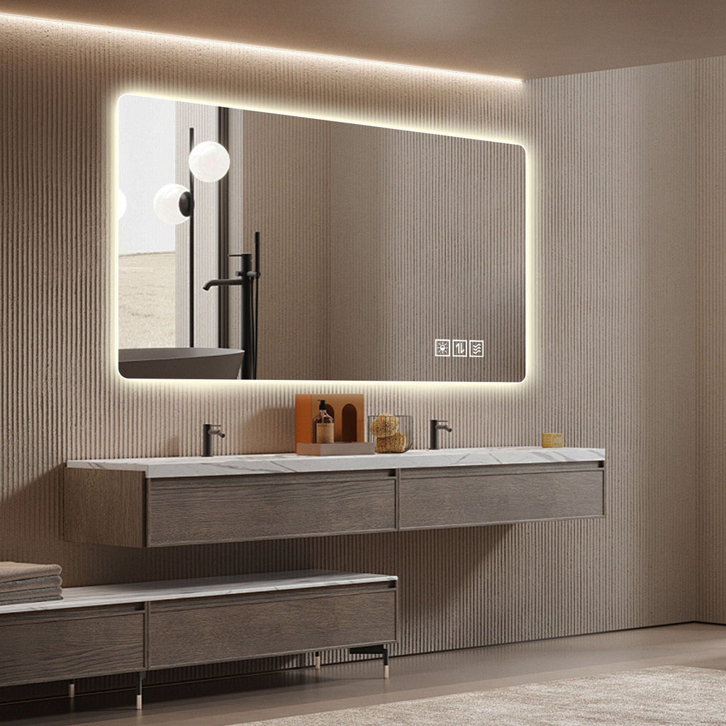 Wall Mounted LED Lighting Mirror with 3-Color Dimmable Light - Silver