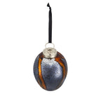 Blue Glass Christmas Ball Ornaments Set of 6 with Brass Accents