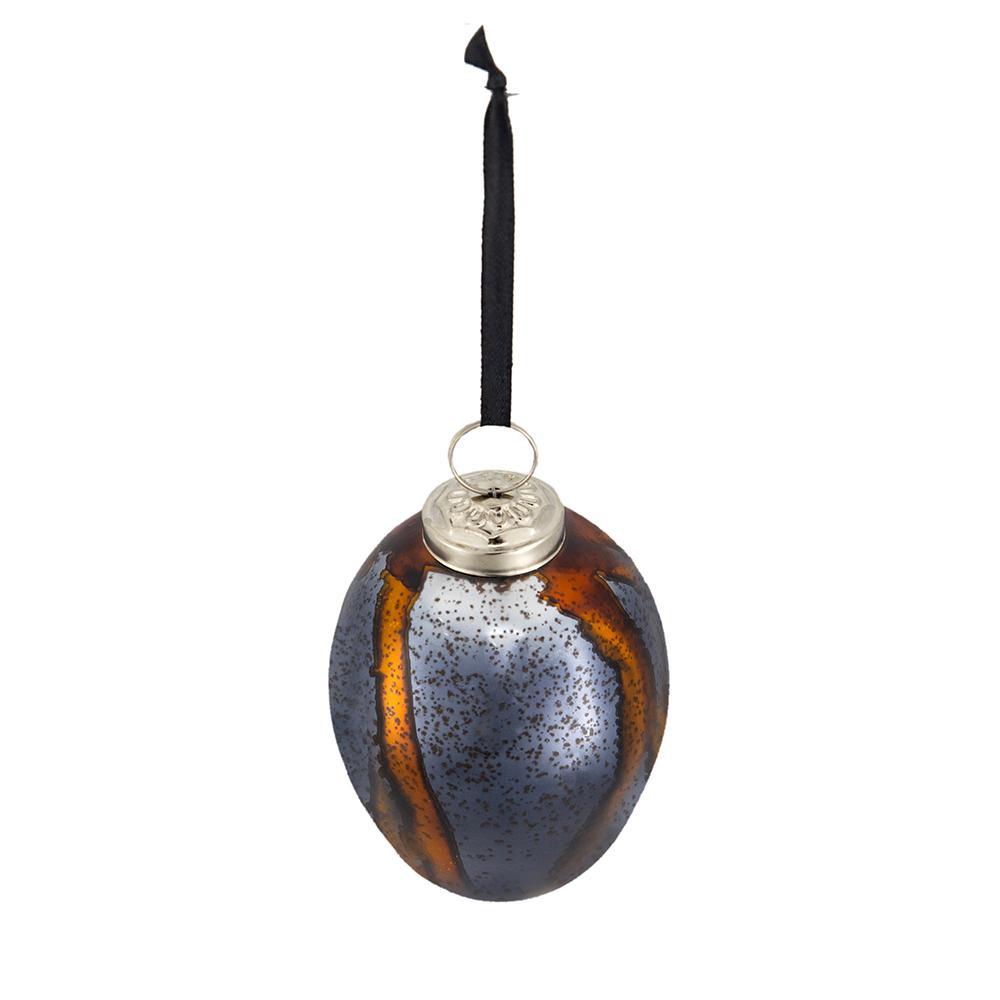 Blue Glass Christmas Ball Ornaments Set of 6 with Brass Accents