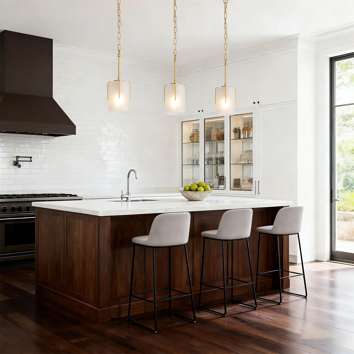 Adjustable Cylindrical Pendant Light with Frosted Glass Shade - Black or Gold
