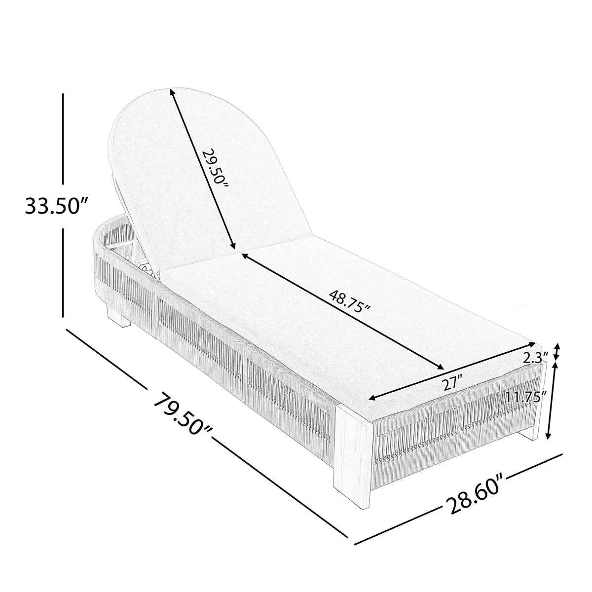 Outdoor Chaise Lounge Chair with Adjustable Backrest and Cushion - Beige
